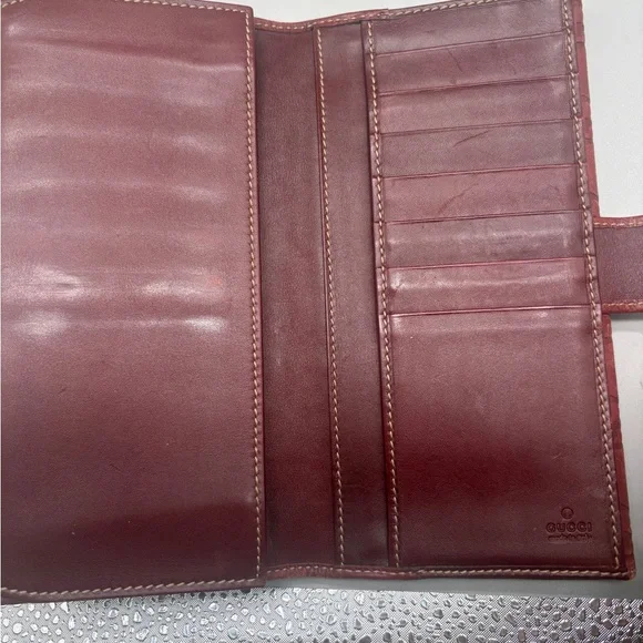 Gucci Guccissima Red Leather Long Wallet Gold Bar Logo Made In Italy - Picture 6 of 10